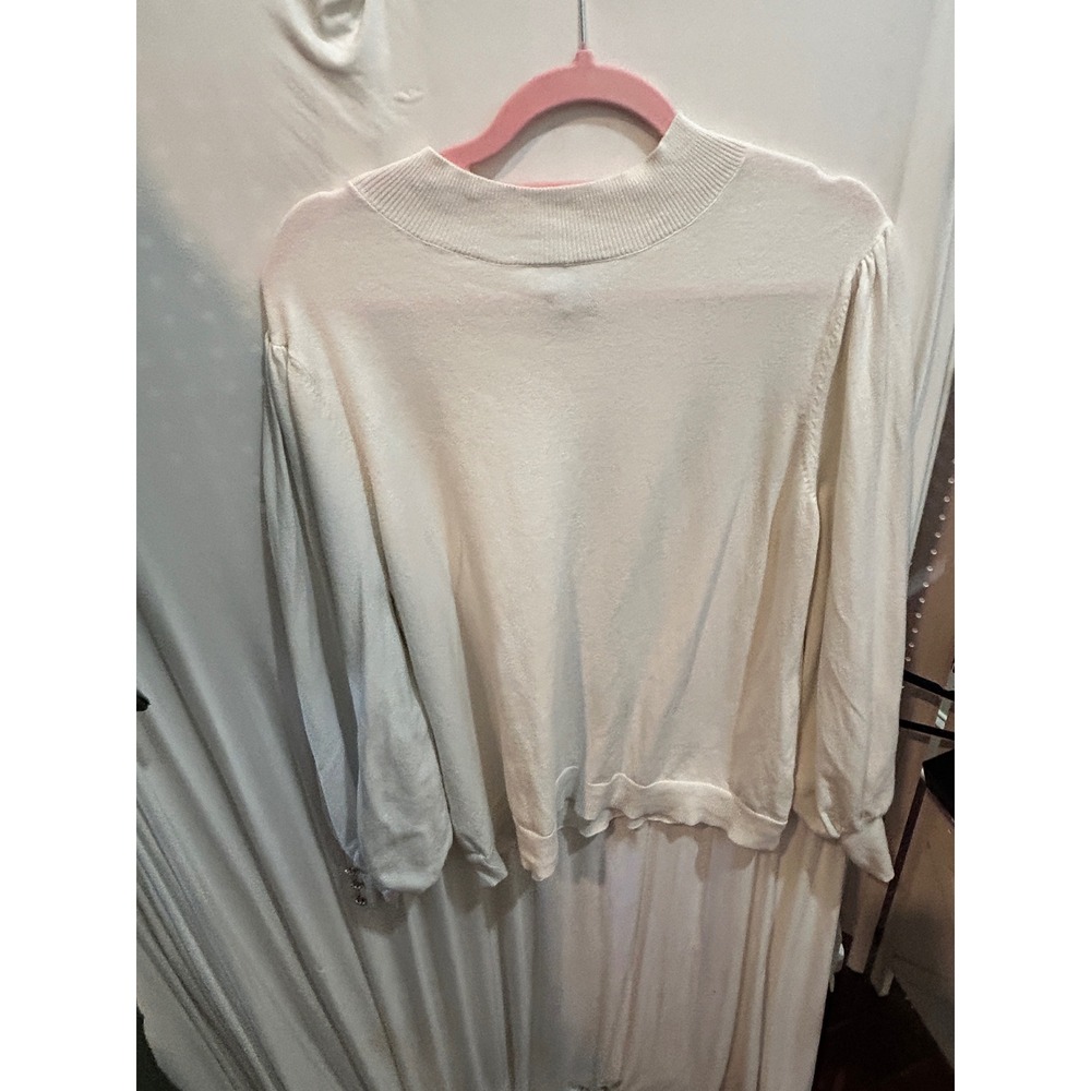 CeCe Ivory Knit Mock Neck Long Sleeve Pullover Sweater XL Embellished Buttons